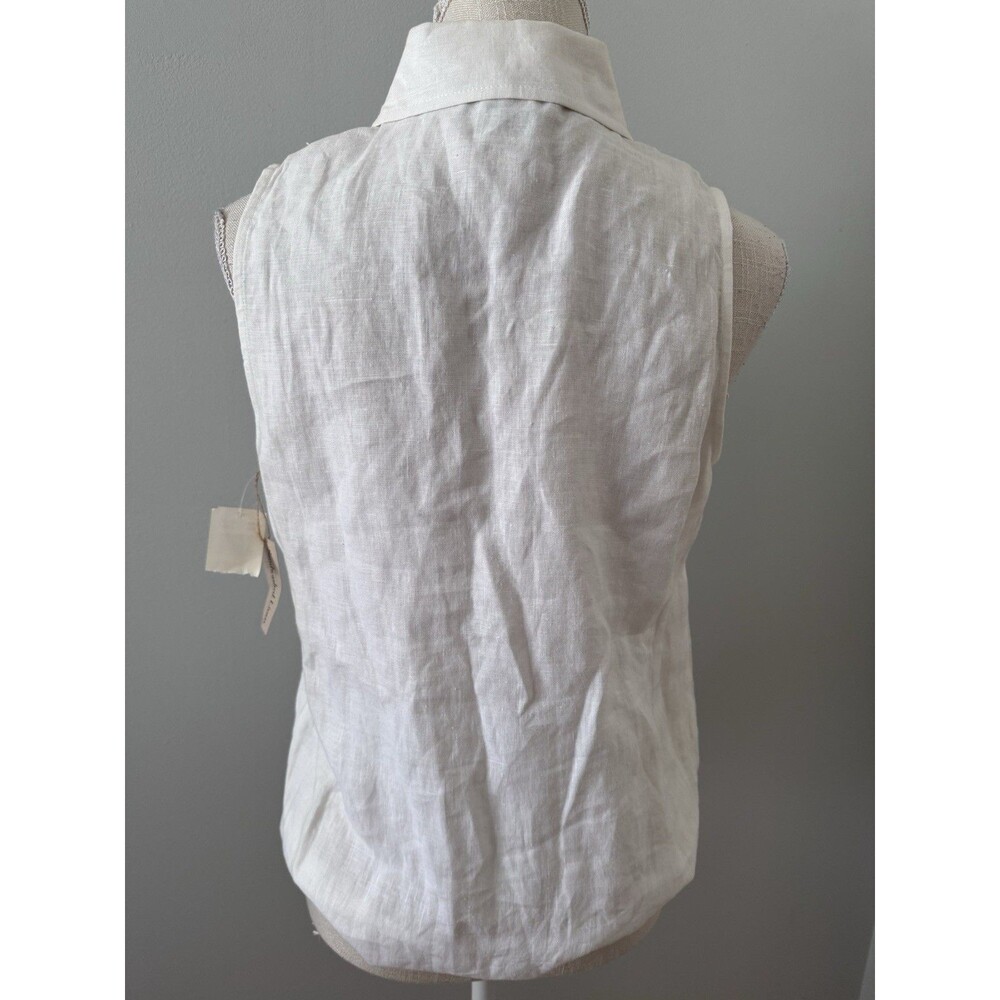 VTG‎ Uniform John Paul Richard Sandwashed LINEN Sleeveless Blouse Embroidered -M - Picture 3 of 7